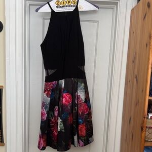 Chic Black Mesh Dress with Floral Skirt